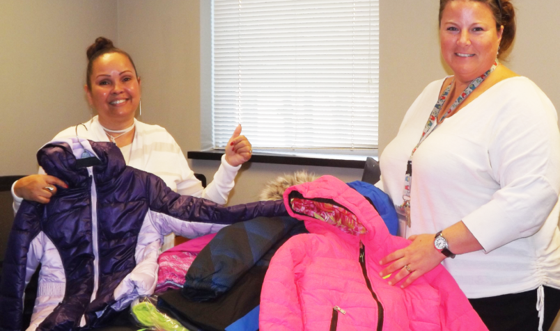 School Supply Drive, Two Women, School Supplies, Office Setting