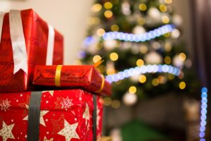 Christmas Tree, Lantern, Gifts, Pine Cone, Blurred Background