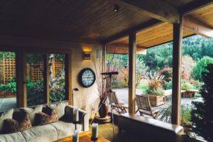 Posh Living Room, Telescope, Greenery, Sofa, Large Window, Picturesque