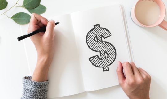 Woman drawing picture of money sign