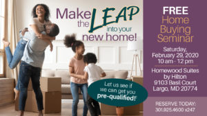Free home buying seminar invitation with family jumping