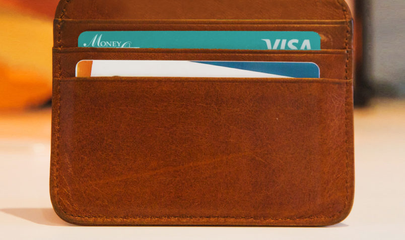 Wallet with credit cards on the kitchen table