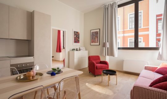 apartment with decoration with red accents