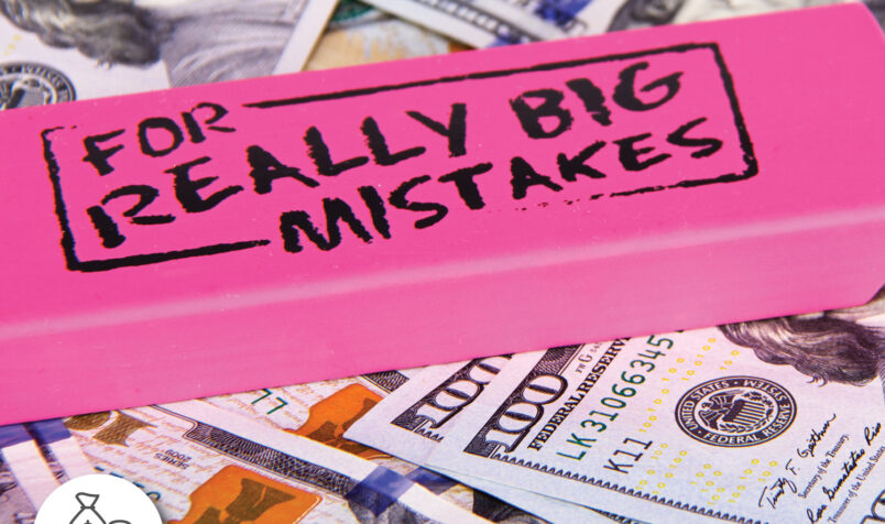 pink marker, words, for really big mistakes, money, hundred-dollar bills, on top