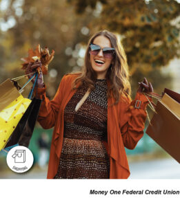 Woman, fall fashion, fall weather, happy, holding shopping bags